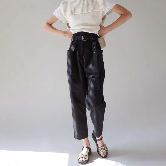 Caron Callahan Pants - Caron Callahan Devon Pant highwaisted belted paperbag waist cotton 2 4 6 XS S